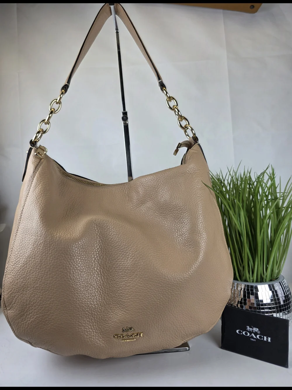 Coach Elle Hobo Light Brown Nude Pebbled Leather Shoulder Bag